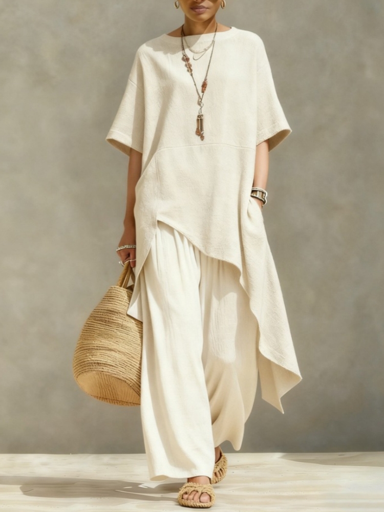 Summer Linen Clothing For Women - طقم نسائي من قطعتين من القطن