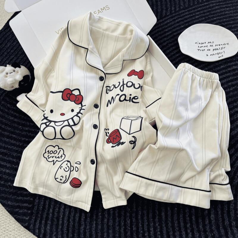 Summer Clothing For Teens - بيجامة نسائية كورية أنيقة بأكمام قصيرة