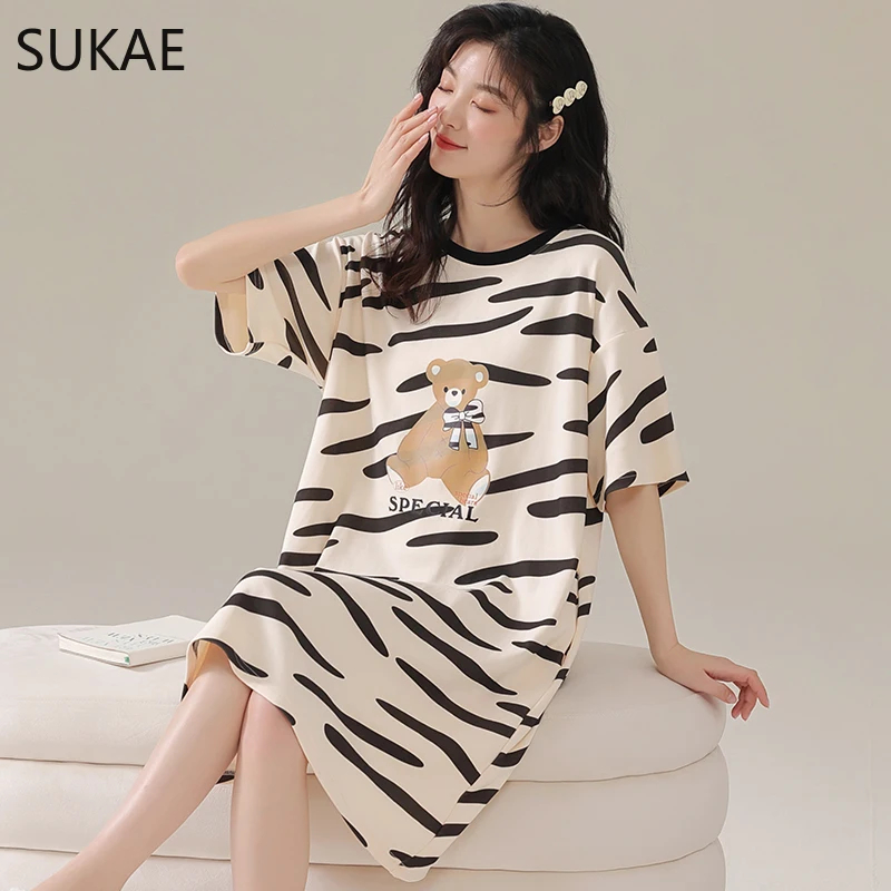 Summer Nights Clothing - ثوب نوم نسائي بأكمام قصيرة ورقبة