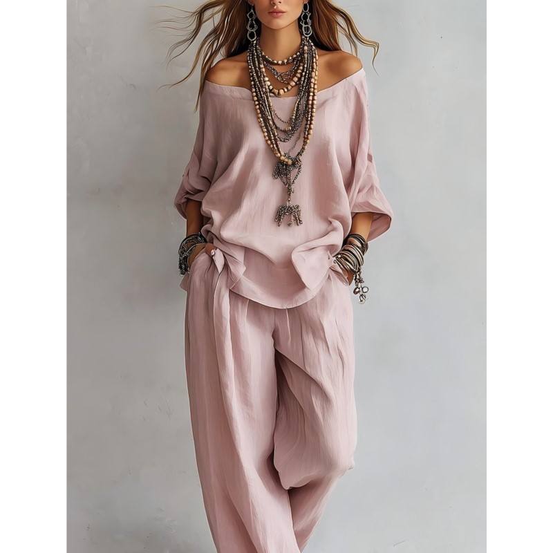 Summer Linen Clothing For Women - طقم نسائي صيفي جديد من قطعتين