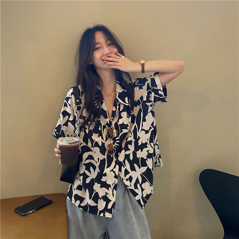 Summer Clothing For Teens - قميص صيفي جديد مطبوع فضفاض بأكمام