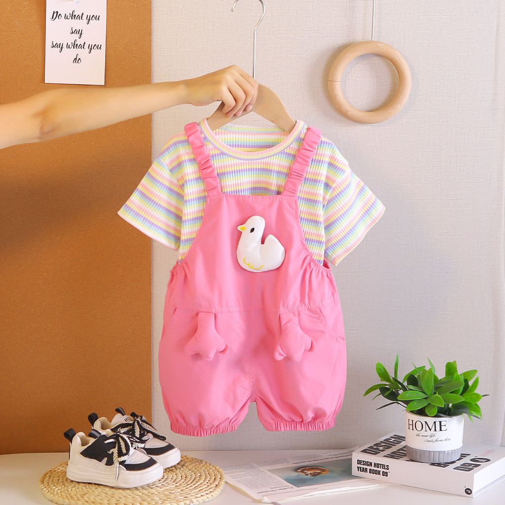 Summer Duck Clothing - أطقم ملابس للفتيات الصغيرات، قميص مخطط