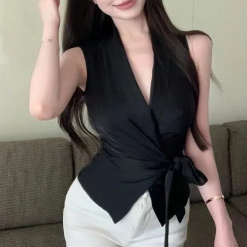 Summer Clothing Trends For Women - مزاجه الخامس الرقبة ضمادة قميص بدون