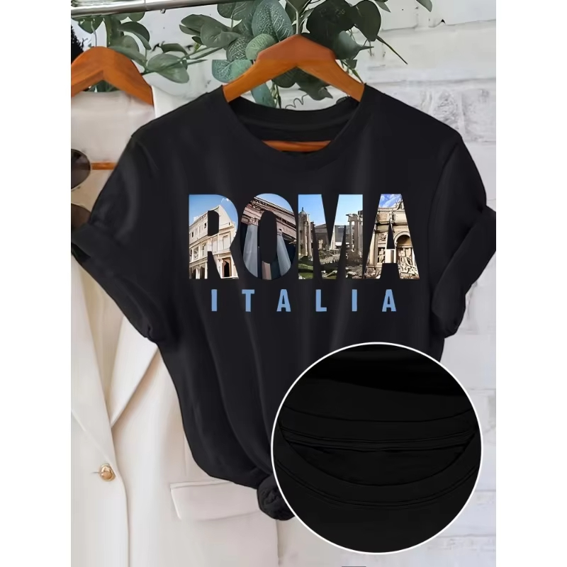 Summer Clothing Trends For Women - تي شيرت مطبوع عليه حروف، موضة