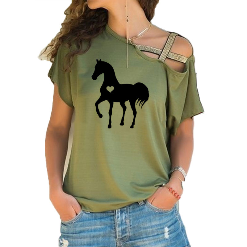 Summer Equestrian Clothing - صيف جديد القلب الحصان التي شيرت