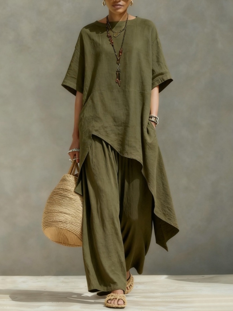 طقم نسائي من قطعتين من القطن و - مراجعة Summer Linen Clothing For Women وسعره
