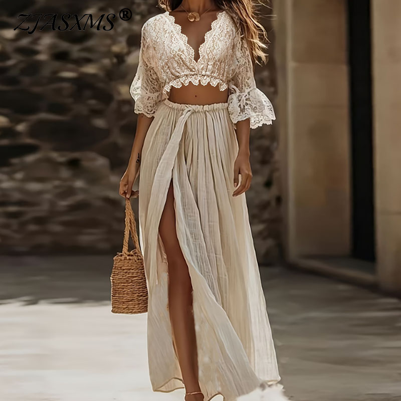 طقم نسائي بوهيمي من قطعتين من  - مراجعة Summer Vacation Clothing Women وسعره