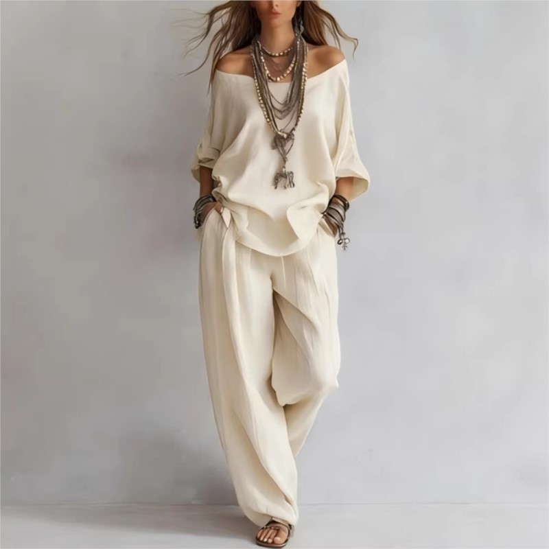 طقم نسائي صيفي جديد من قطعتين  - مراجعة Summer Linen Clothing For Women وسعره