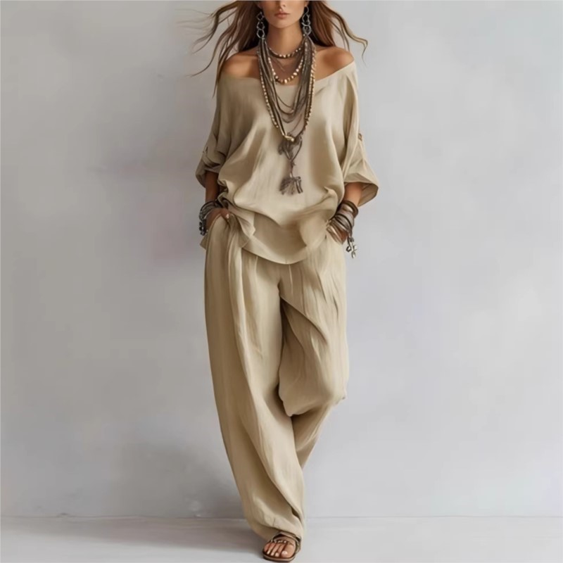 طقم نسائي صيفي جديد من قطعتين  - مراجعة Summer Linen Clothing For Women وسعره
