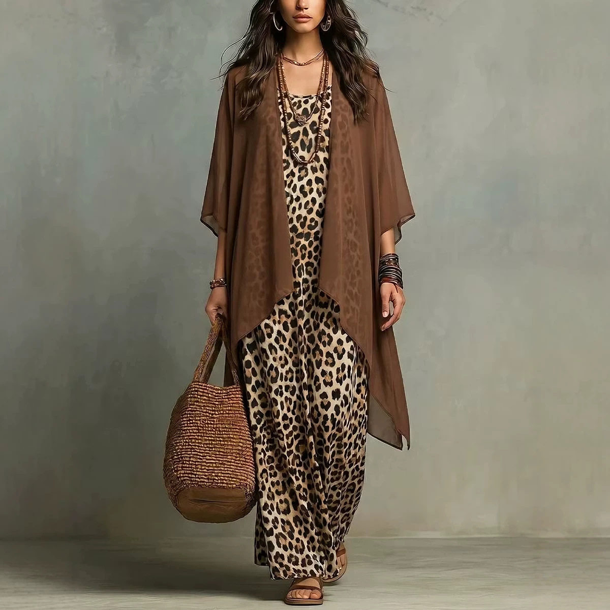 فستان شيفون بطبعة الفهد مع حما - مراجعة Summer Vacation Clothing Women وسعره
