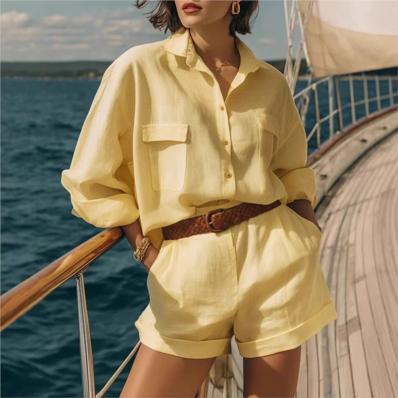 طقم نسائي من قطعتين باللون الأ - مراجعة Summer Linen Clothing For Women وسعره