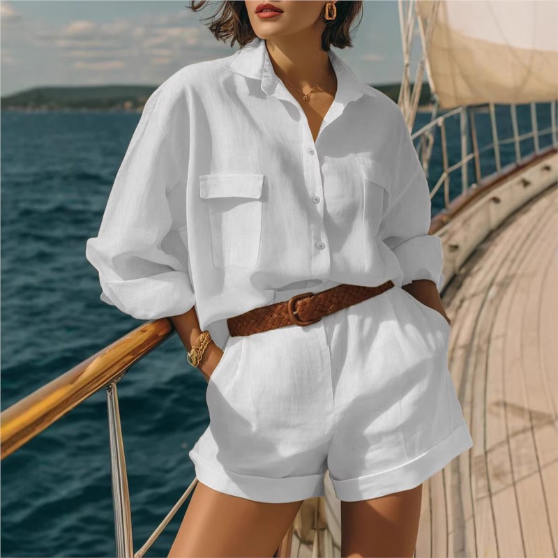 طقم نسائي من قطعتين باللون الأ - مراجعة Summer Linen Clothing For Women وسعره