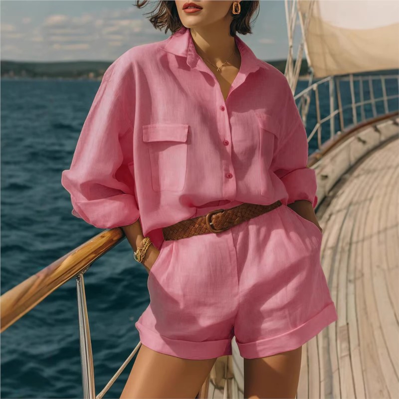 طقم نسائي من قطعتين باللون الأ - مراجعة Summer Linen Clothing For Women وسعره