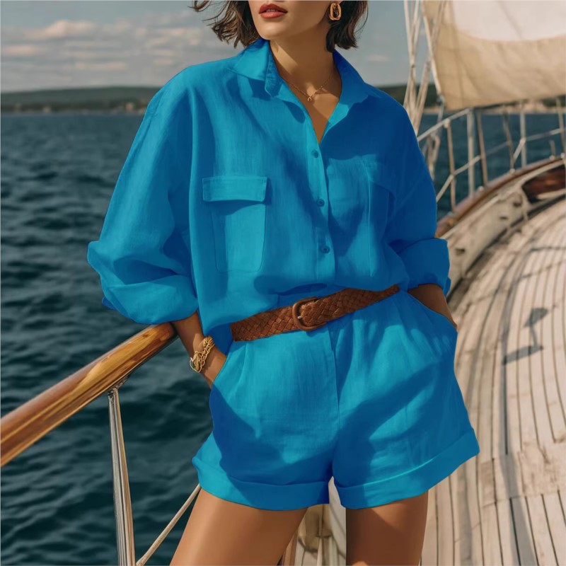 طقم نسائي من قطعتين باللون الأ - مراجعة Summer Linen Clothing For Women وسعره