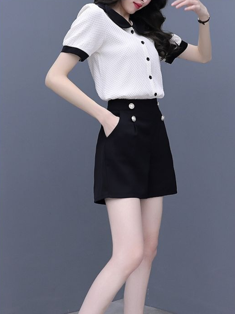 التباين اللون زر مجموعات قصيرة - مراجعة Summer Clothing Trends For Women وسعره