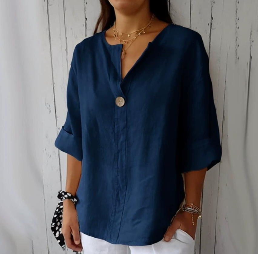 قميص نسائي فضفاض بياقة على شكل - مراجعة Summer Linen Clothing For Women وسعره