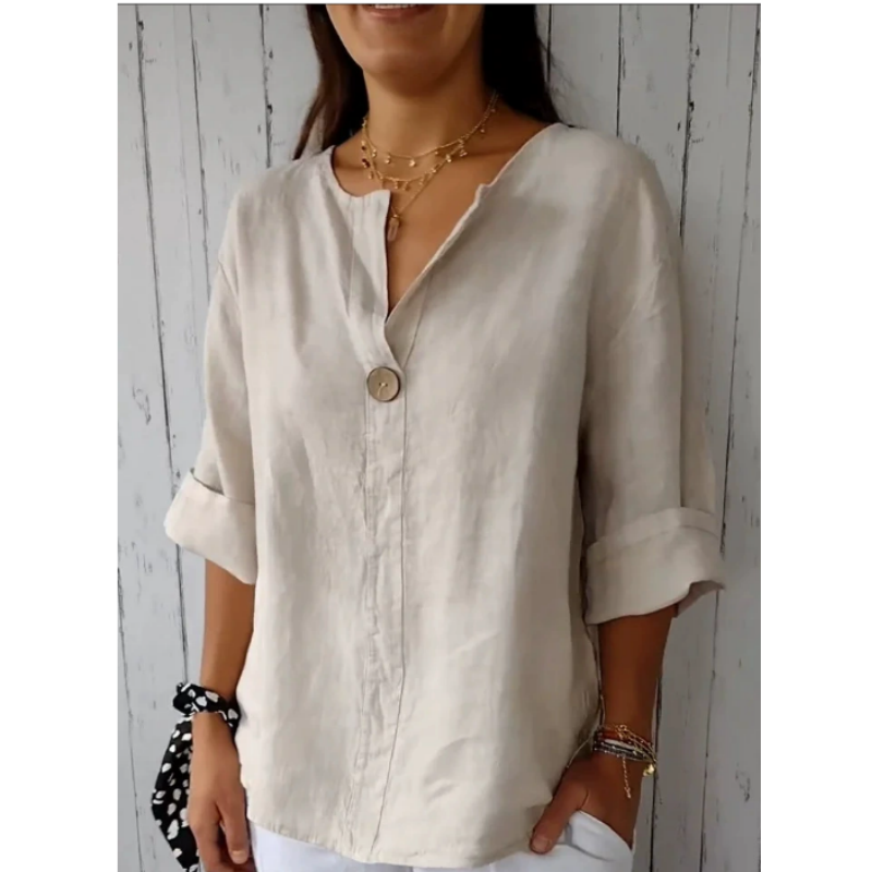 قميص نسائي فضفاض بياقة على شكل - مراجعة Summer Linen Clothing For Women وسعره