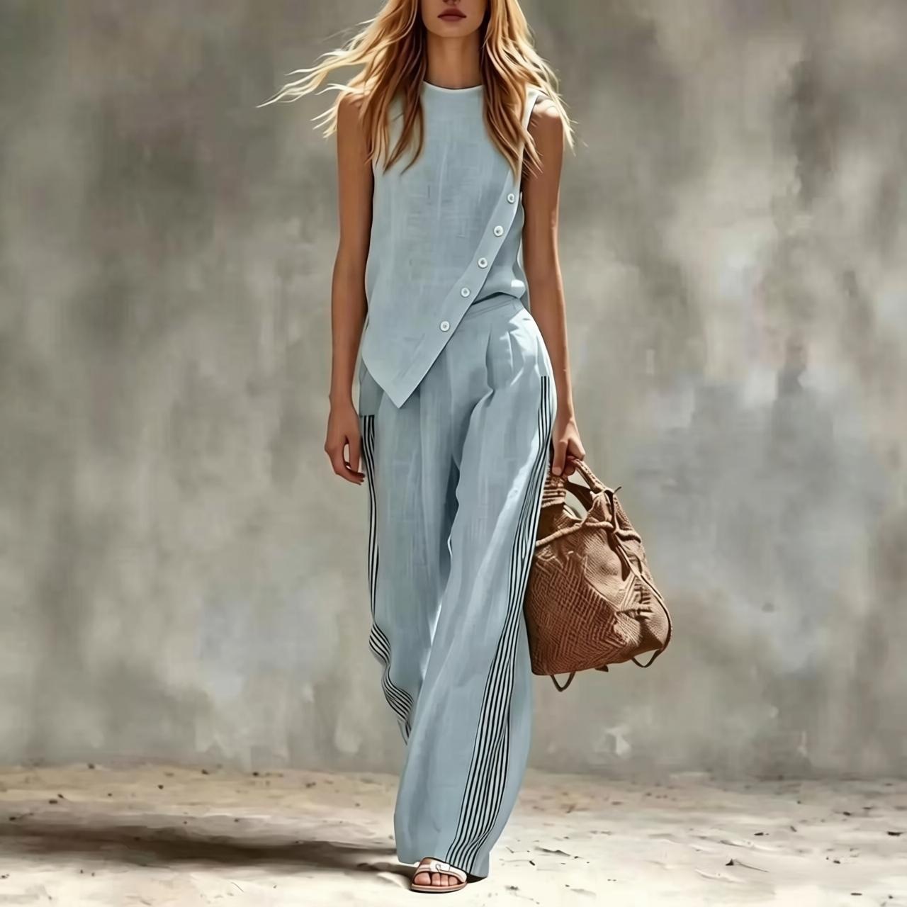 طقم من قطعتين من الكتان بدون أ - مراجعة Summer Linen Clothing For Women وسعره