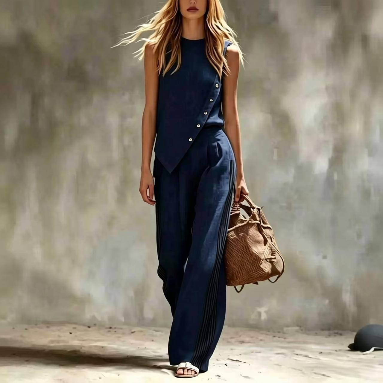 طقم من قطعتين من الكتان بدون أ - مراجعة Summer Linen Clothing For Women وسعره