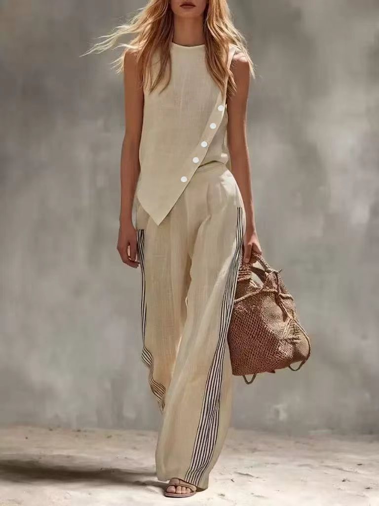 طقم من قطعتين من الكتان بدون أ - مراجعة Summer Linen Clothing For Women وسعره