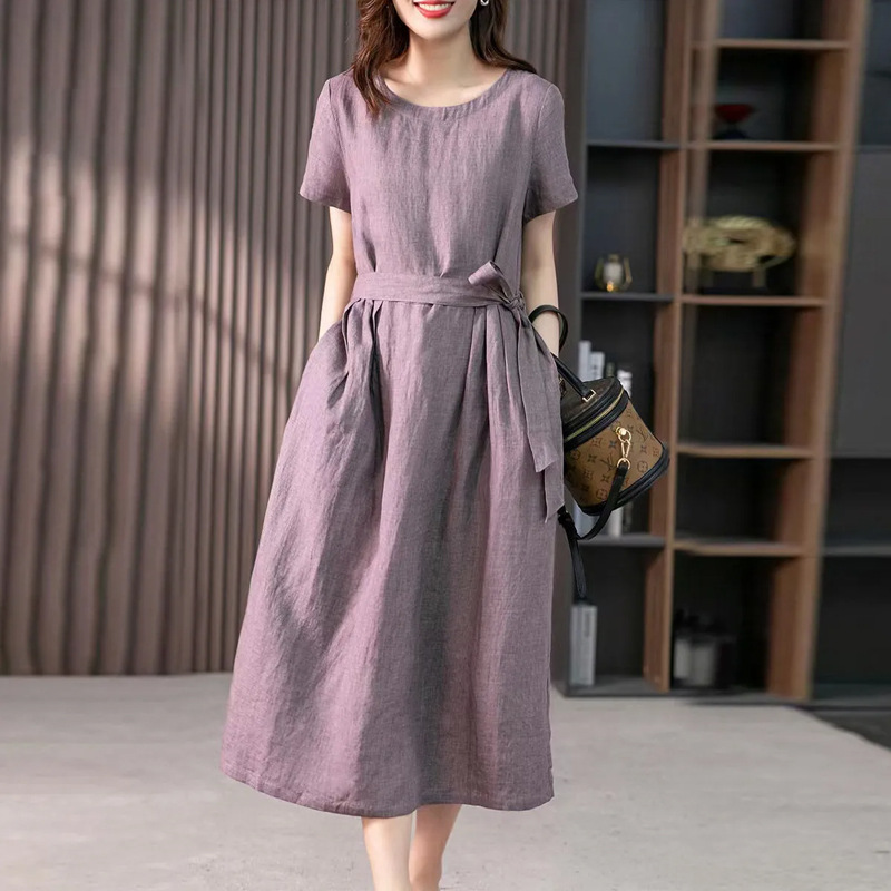 فستان نسائي صيفي أنيق بأكمام ق - مراجعة Summer Linen Clothing For Women وسعره
