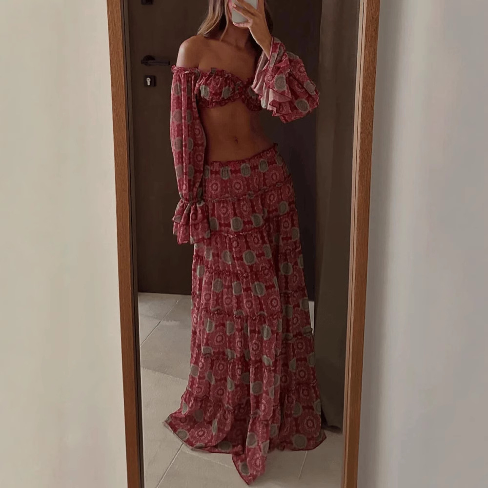 طقم تنورة بطباعة عتيقة من قطعت - مراجعة Summer Vacation Clothing Women وسعره