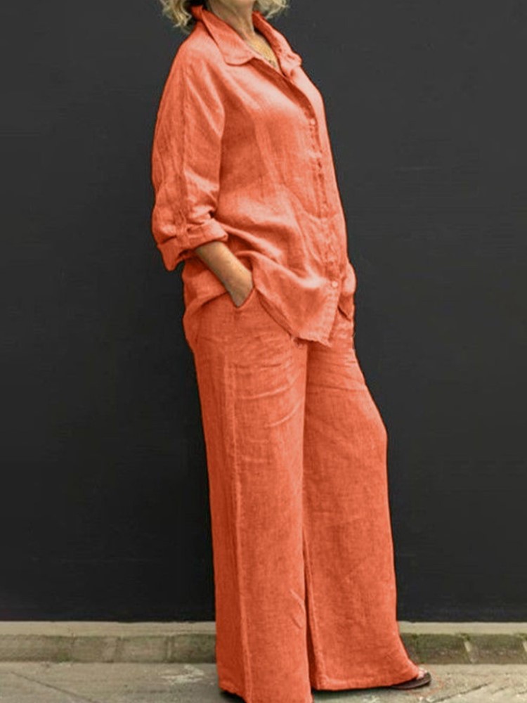 طقم من قطعتين بأكمام طويلة أحا - مراجعة Summer Linen Clothing For Women وسعره