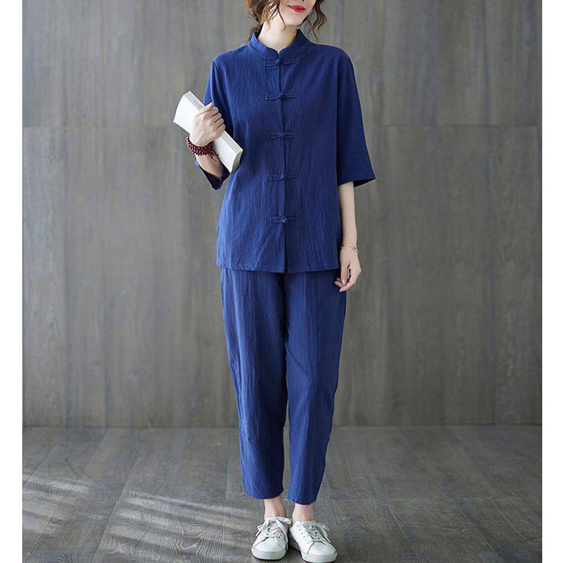 قطعتان من ملابس البوذية النسائ - مراجعة Summer Linen Clothing For Women وسعره