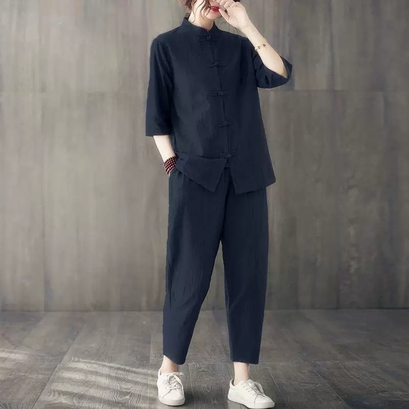 قطعتان من ملابس البوذية النسائ - مراجعة Summer Linen Clothing For Women وسعره